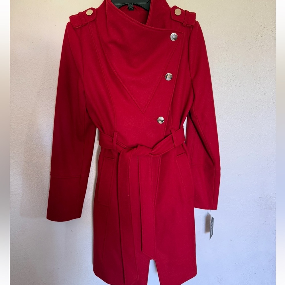 GUESS Women's Asymmetrical Belted Wool Coat